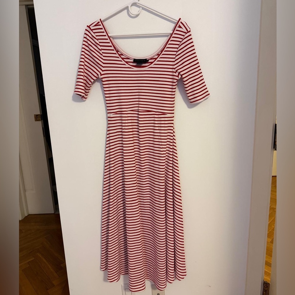 Hatch Striped Midi Dress in Red and White